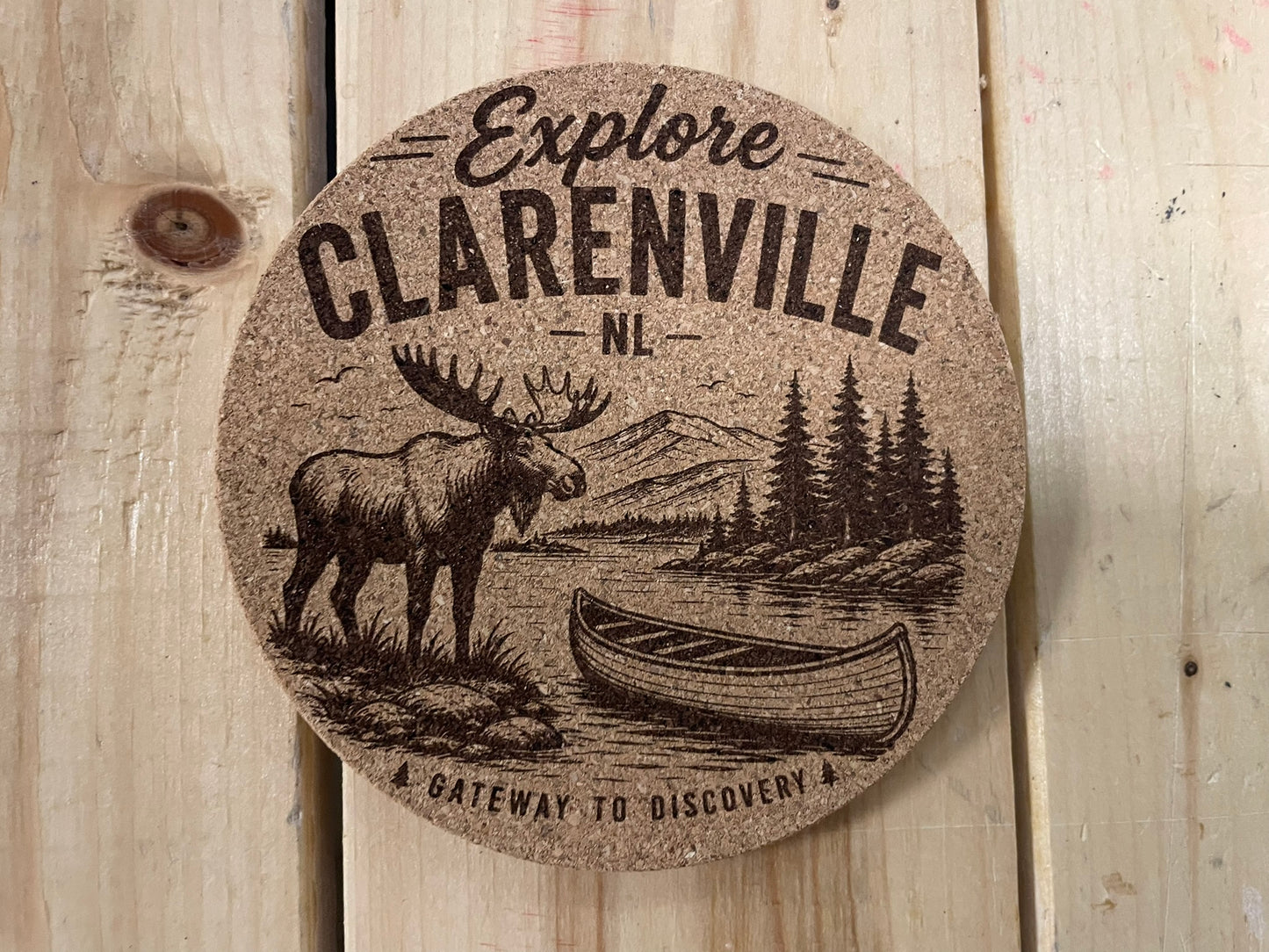 Clarenville NL Cork Coaster β Engraved Newfoundland Souvenir Gift