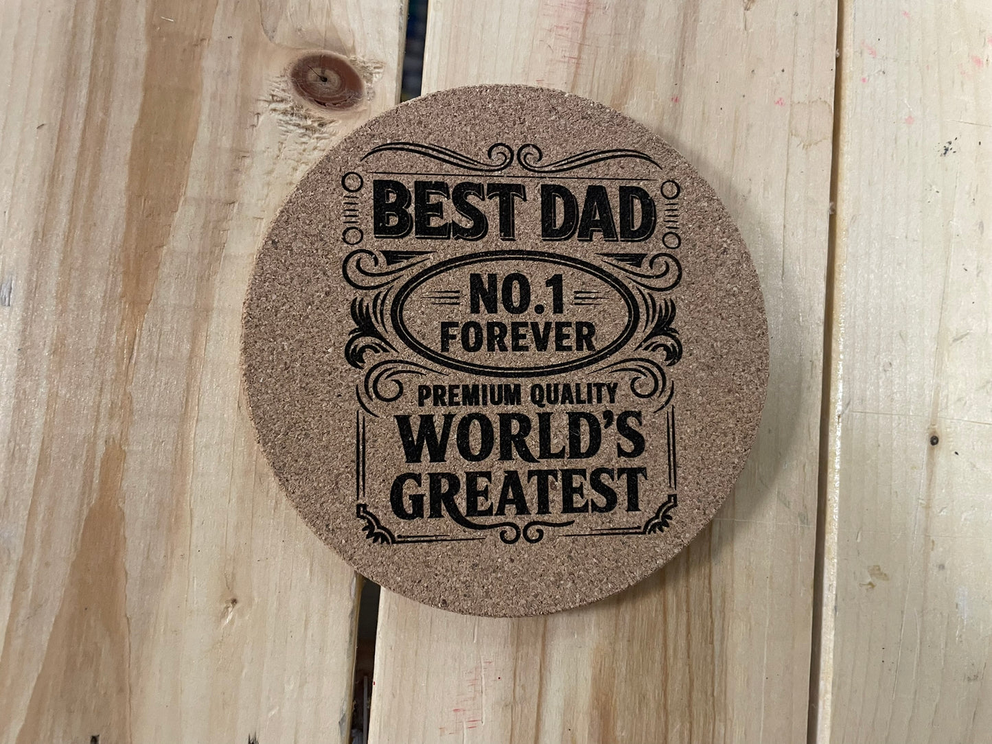 Best Dad Coaster – World's Greatest Dad Engraved Cork Drink Coaster