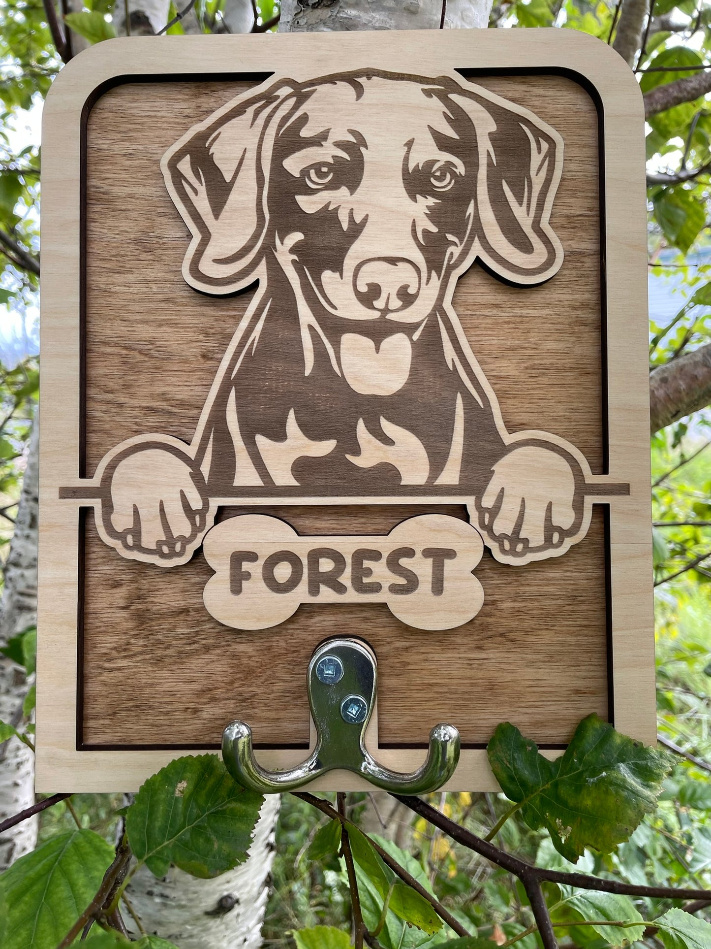 Personalized Wooden Dog Leash Holder — Wall Mount Organizer