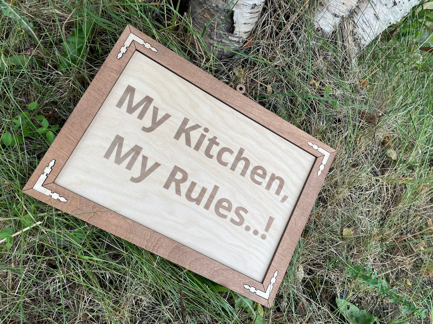 Rustic Wooden Kitchen Sign – “My Kitchen, My Rules” – Handmade Farmhouse Wall Decor