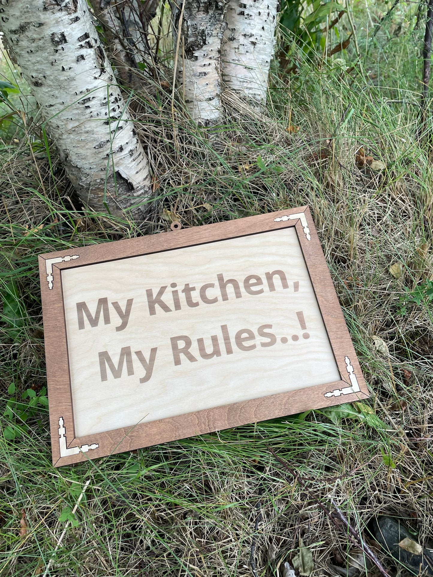 Rustic Wooden Kitchen Sign – “My Kitchen, My Rules” – Handmade Farmhouse Wall Decor