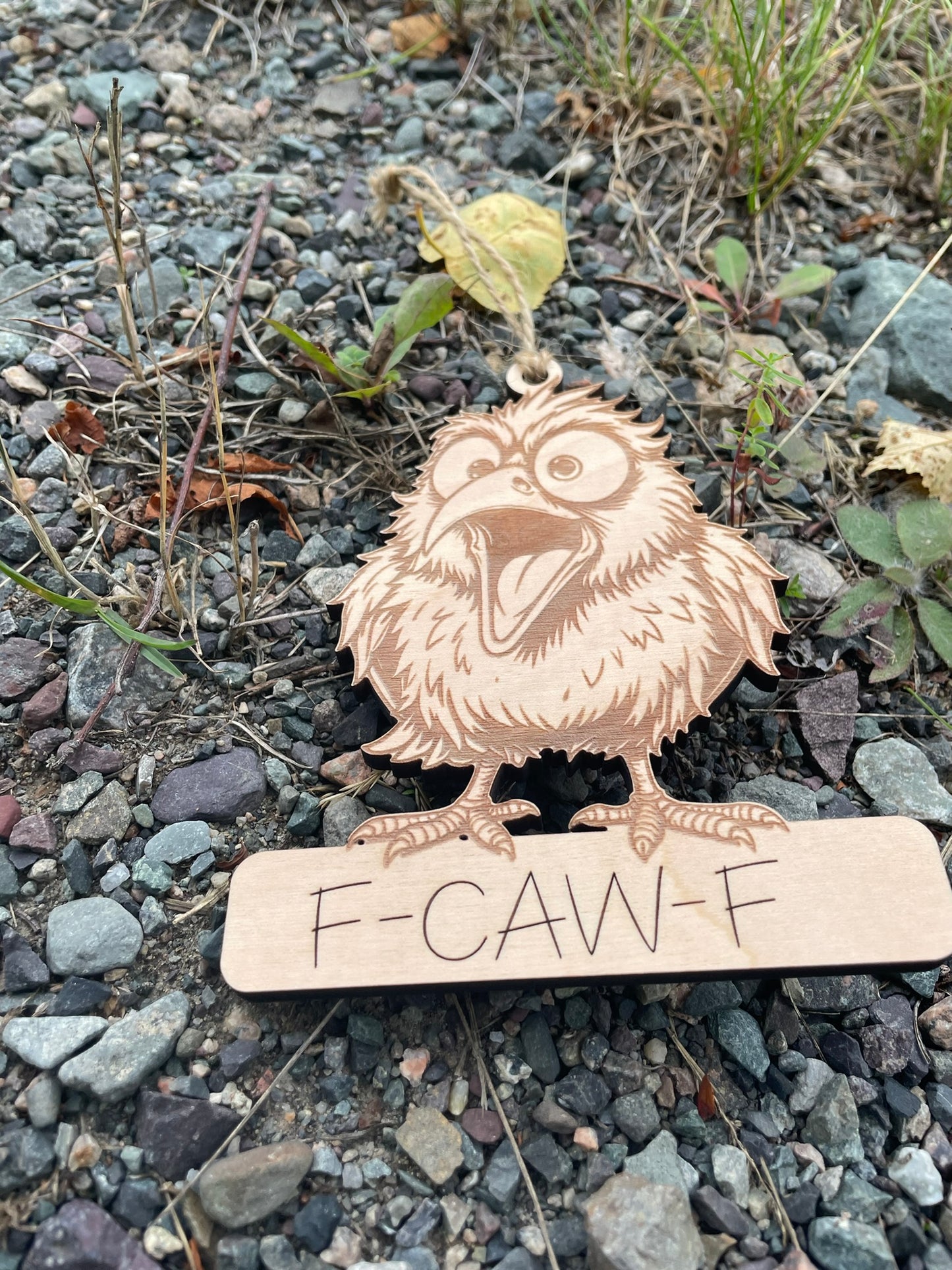 Funny “F-CAW-F” Crow Wooden Ornament – Laser-Cut Farmhouse Christmas Decoration