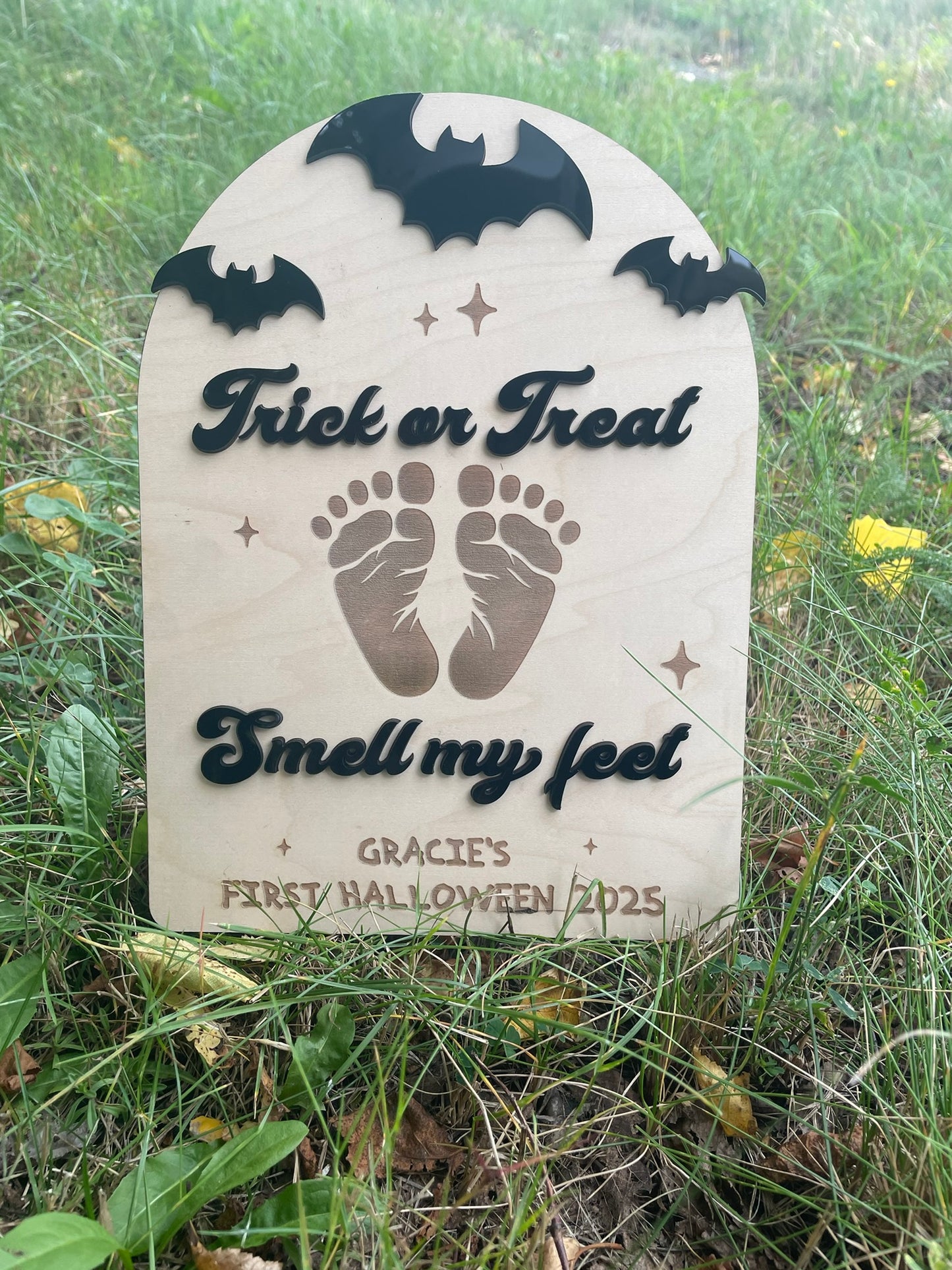 Trick or Treat Baby Footprint Halloween Sign