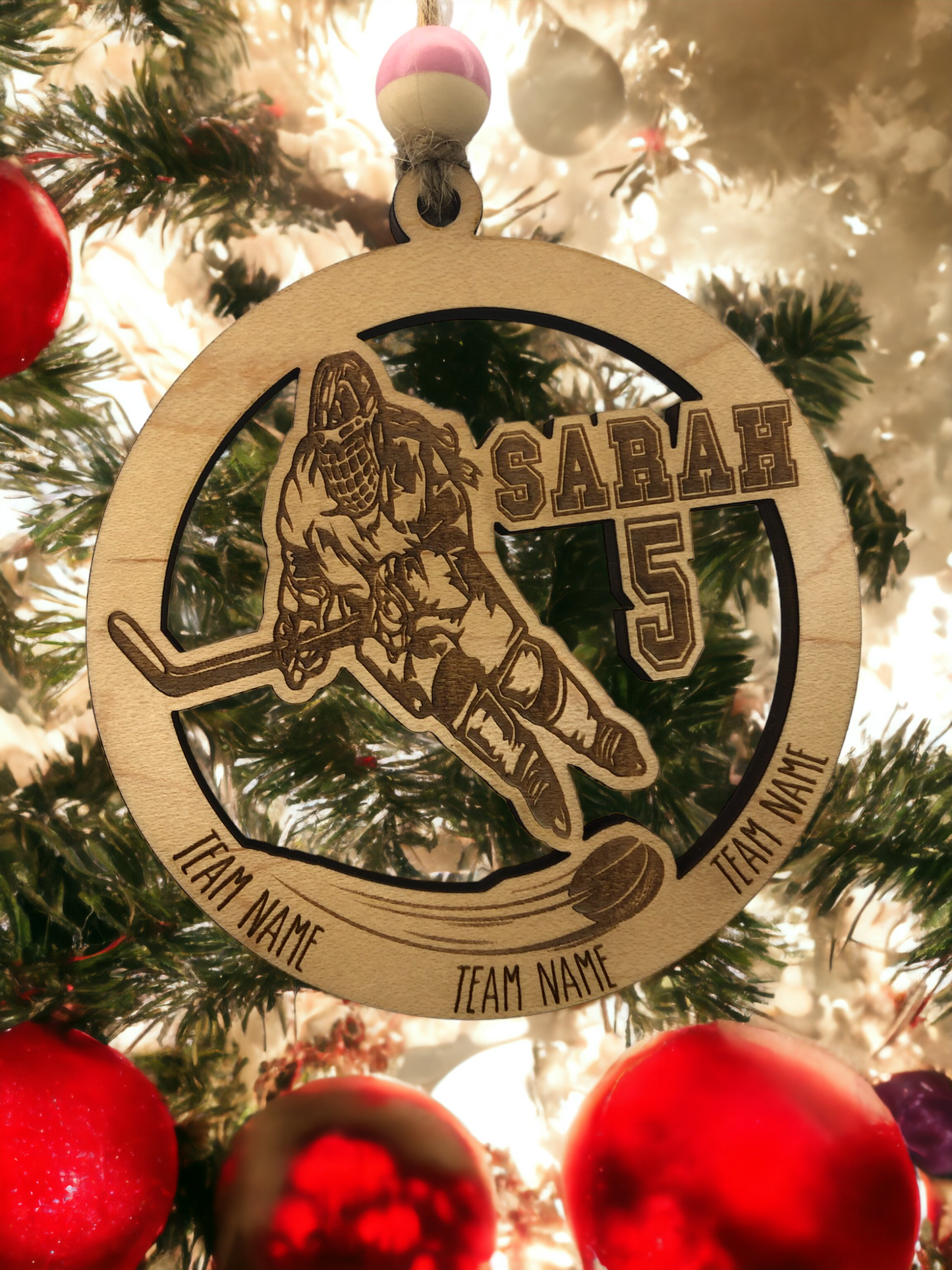 Custom wooden Hockey Ornament