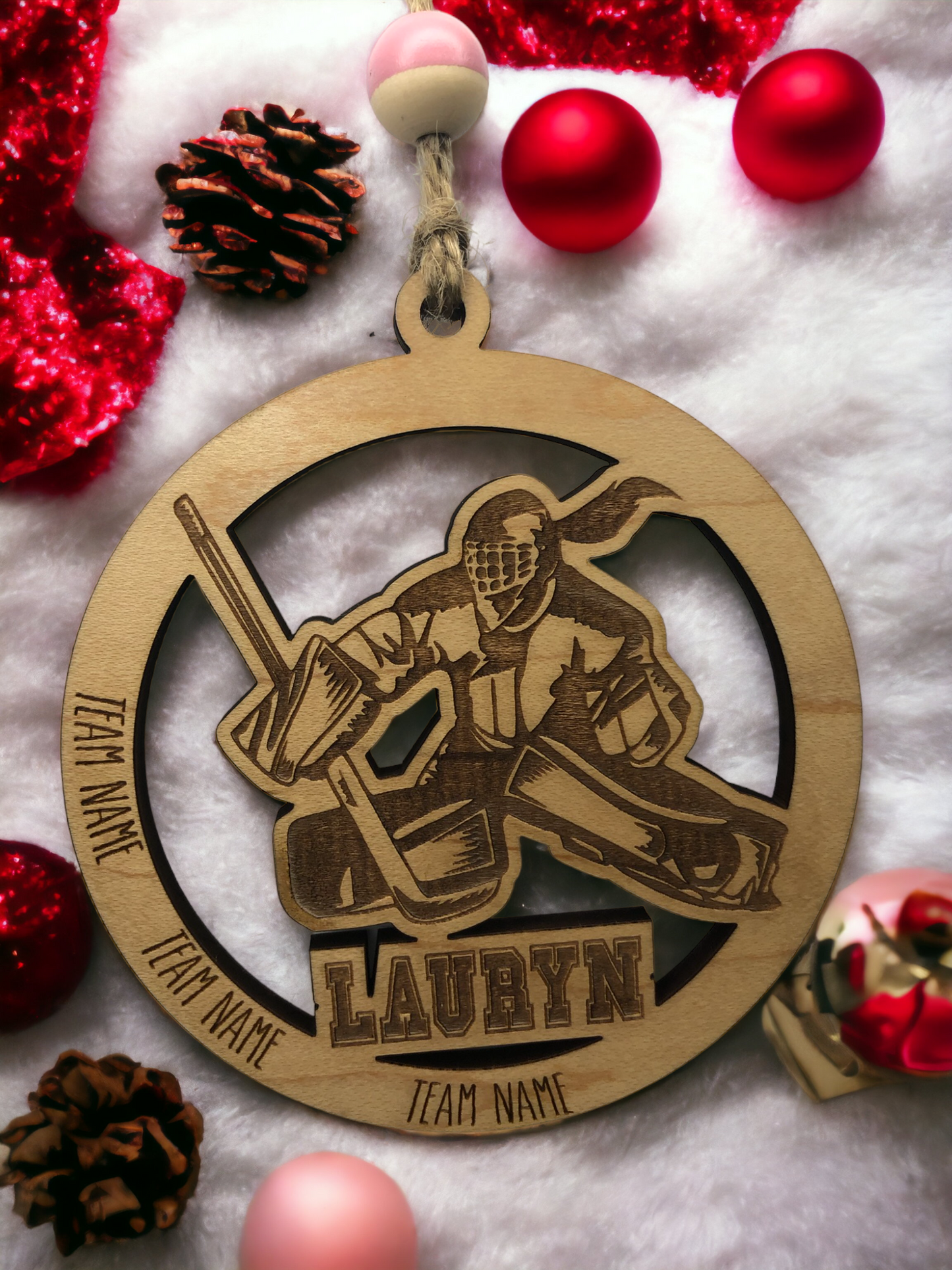 Custom wooden Hockey Ornament