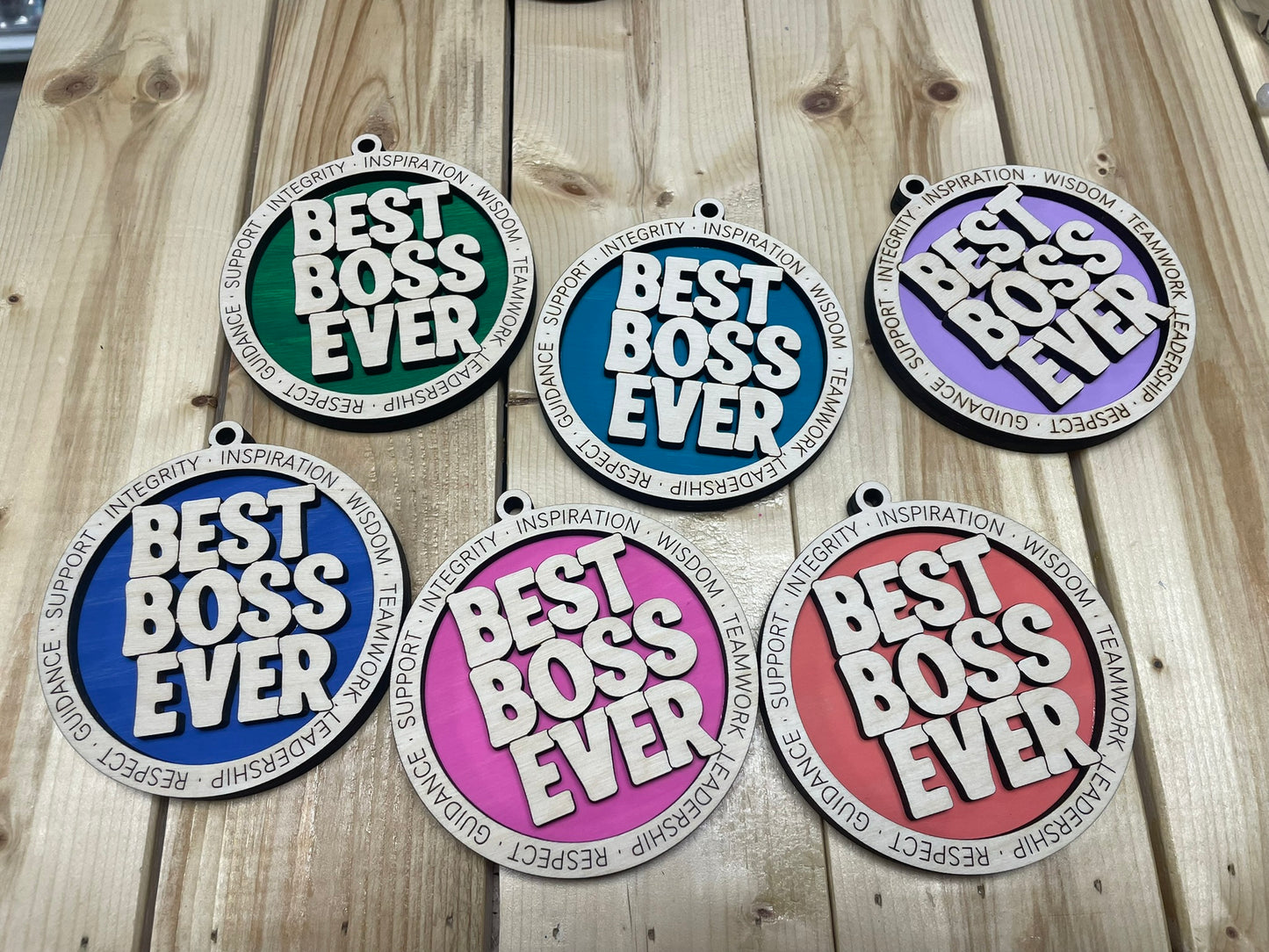 Handcrafted Best Boss Ornament made from high-quality plywood, laser-engraved, 4-inch size