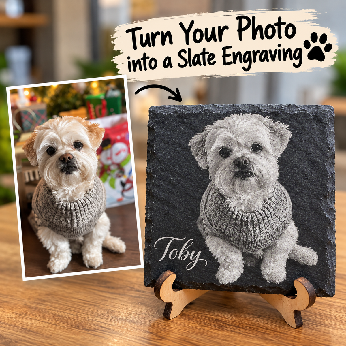 Personalized Photo Engraved Slate – Custom Pet Portrait & Memorial Gift