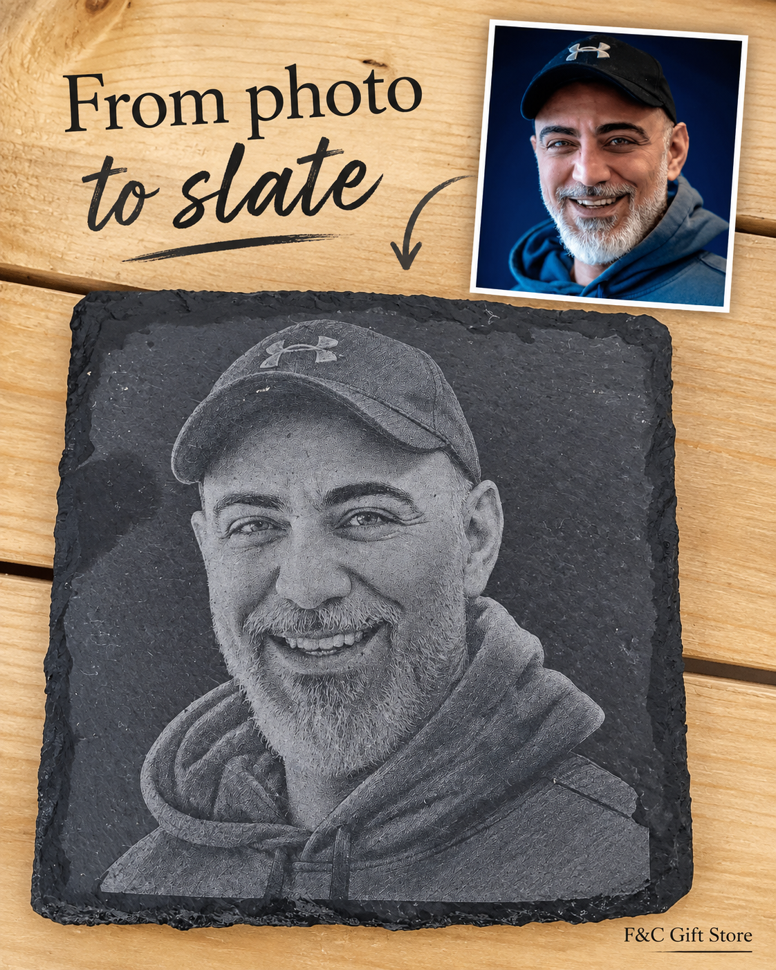 Custom Photo Engraved Slate Portrait | Personalized Photo Gift