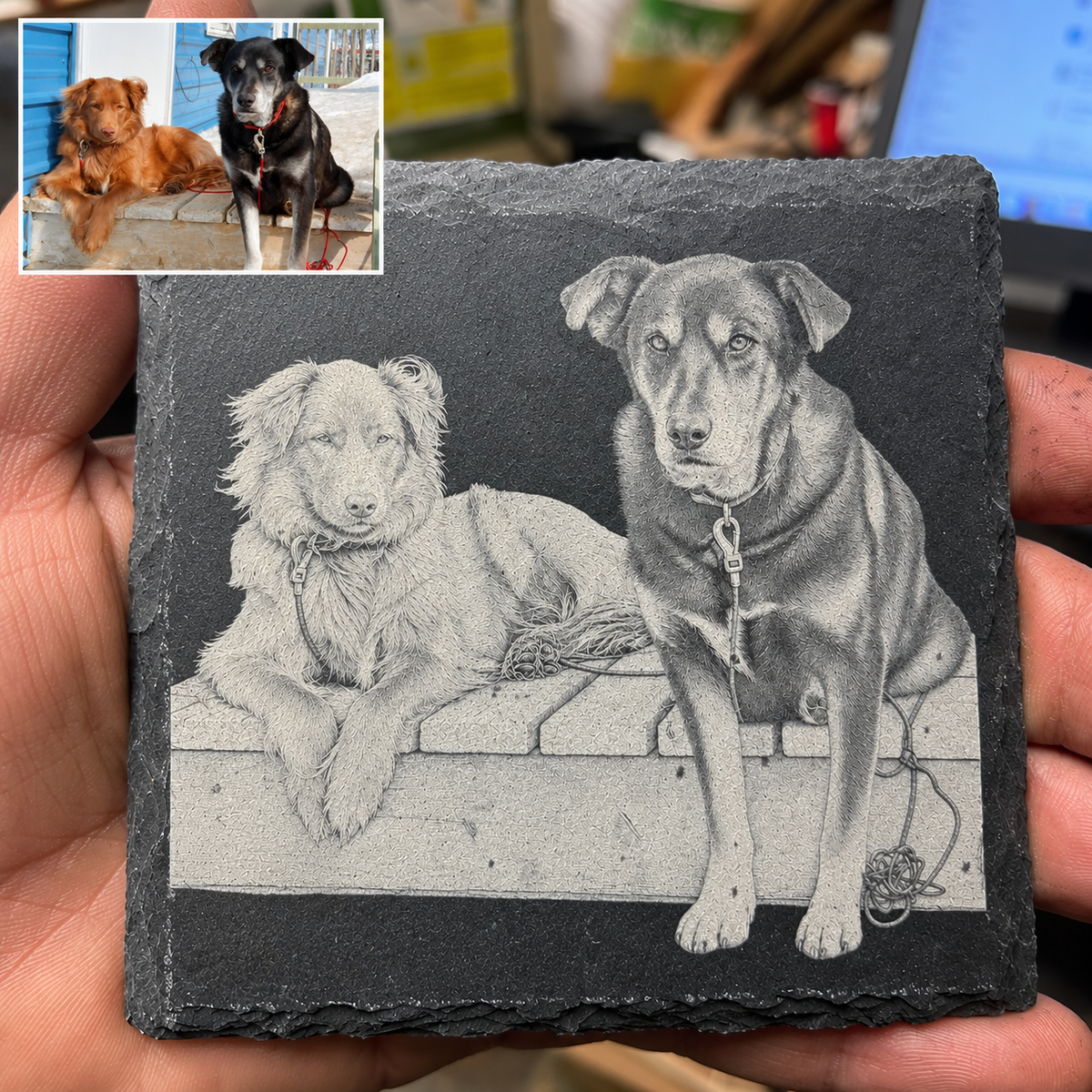 Custom Photo Engraved Slate Portrait | Personalized Photo Gift