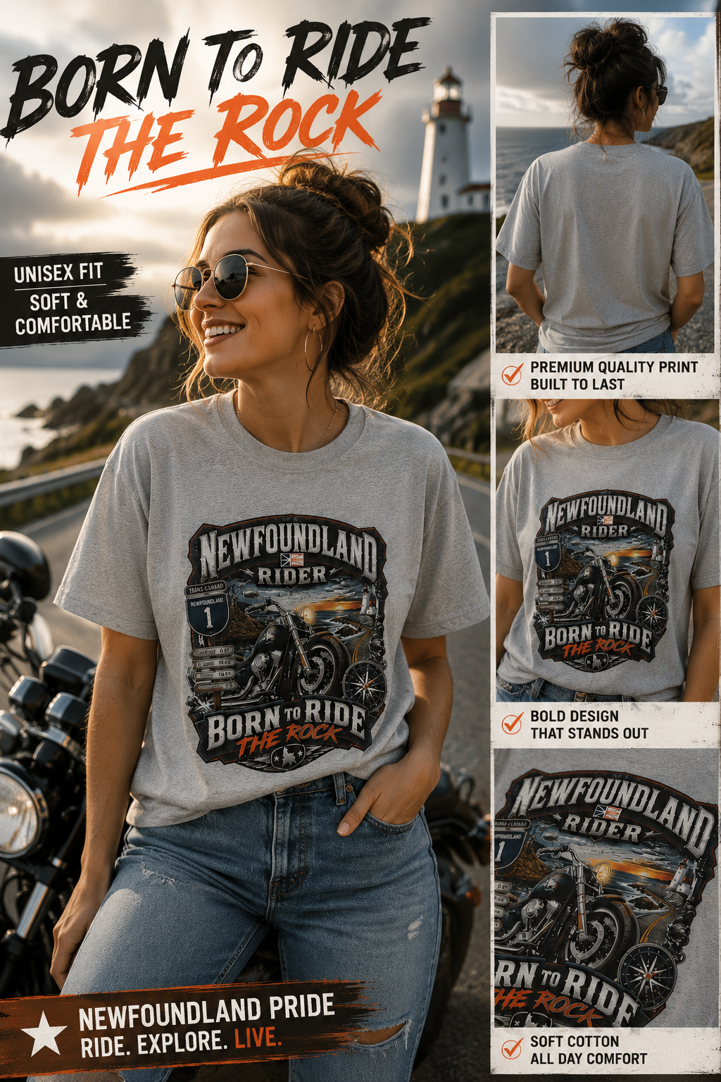 Newfoundland Rider – Born to Ride the Rock Unisex T-Shirt