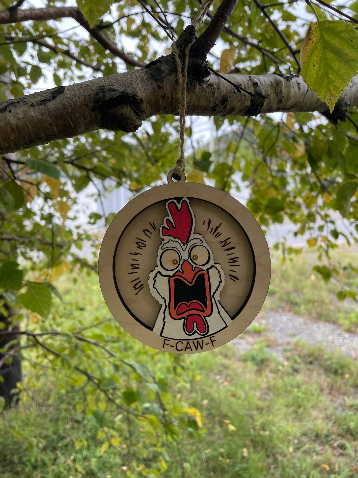 F-CAW-F Funny Chicken Ornament – Handmade Wooden Holiday Décor