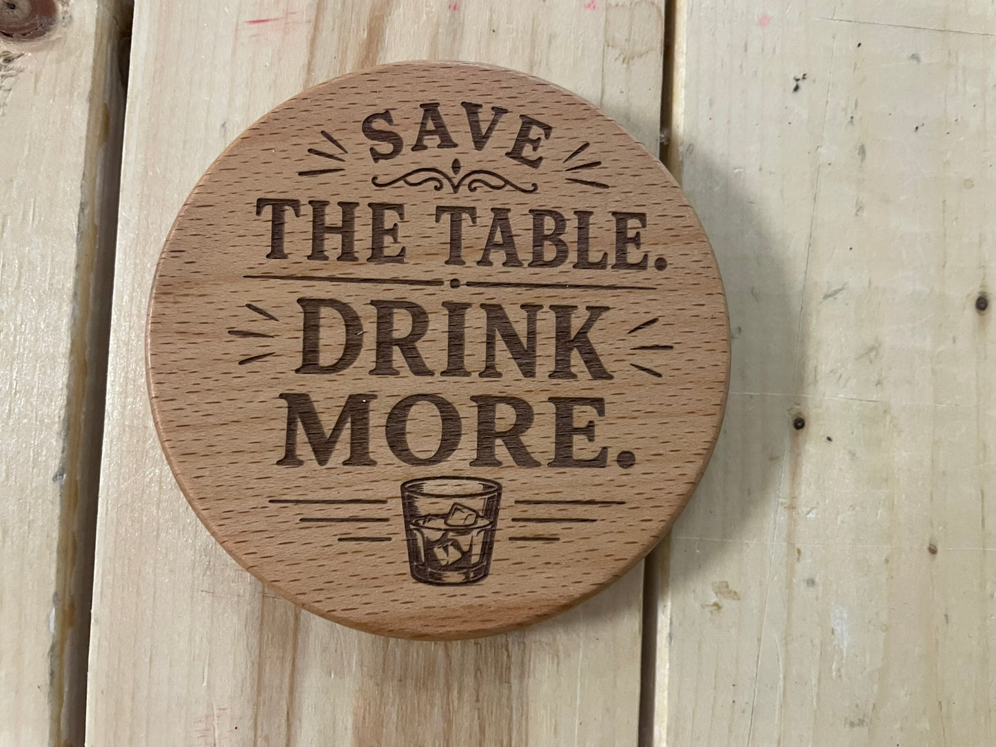 Funny Wooden Drink Coaster – 3.5" Laser Engraved Hardwood Coaster