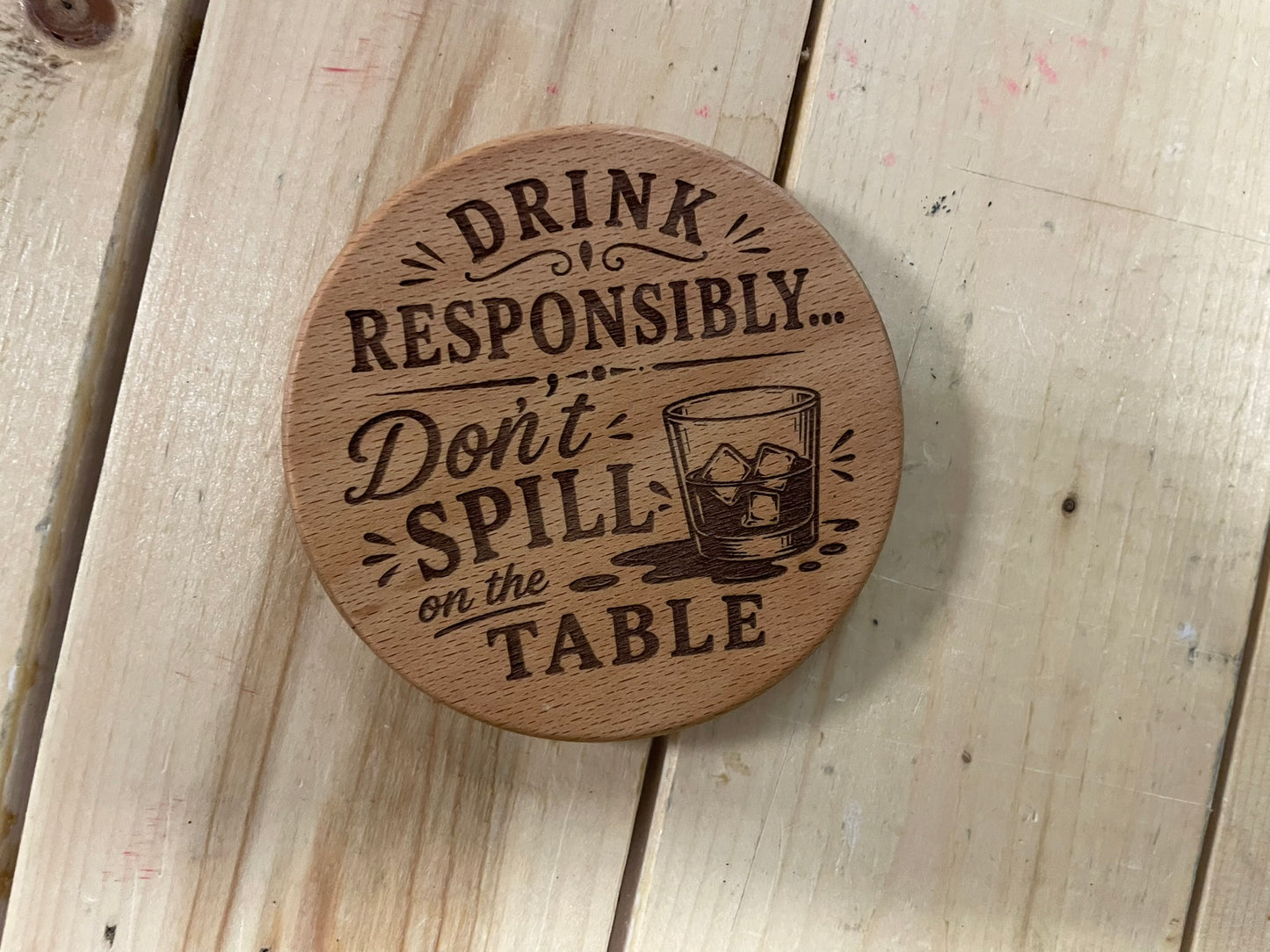 Funny Wooden Drink Coaster – 3.5" Laser Engraved Hardwood Coaster