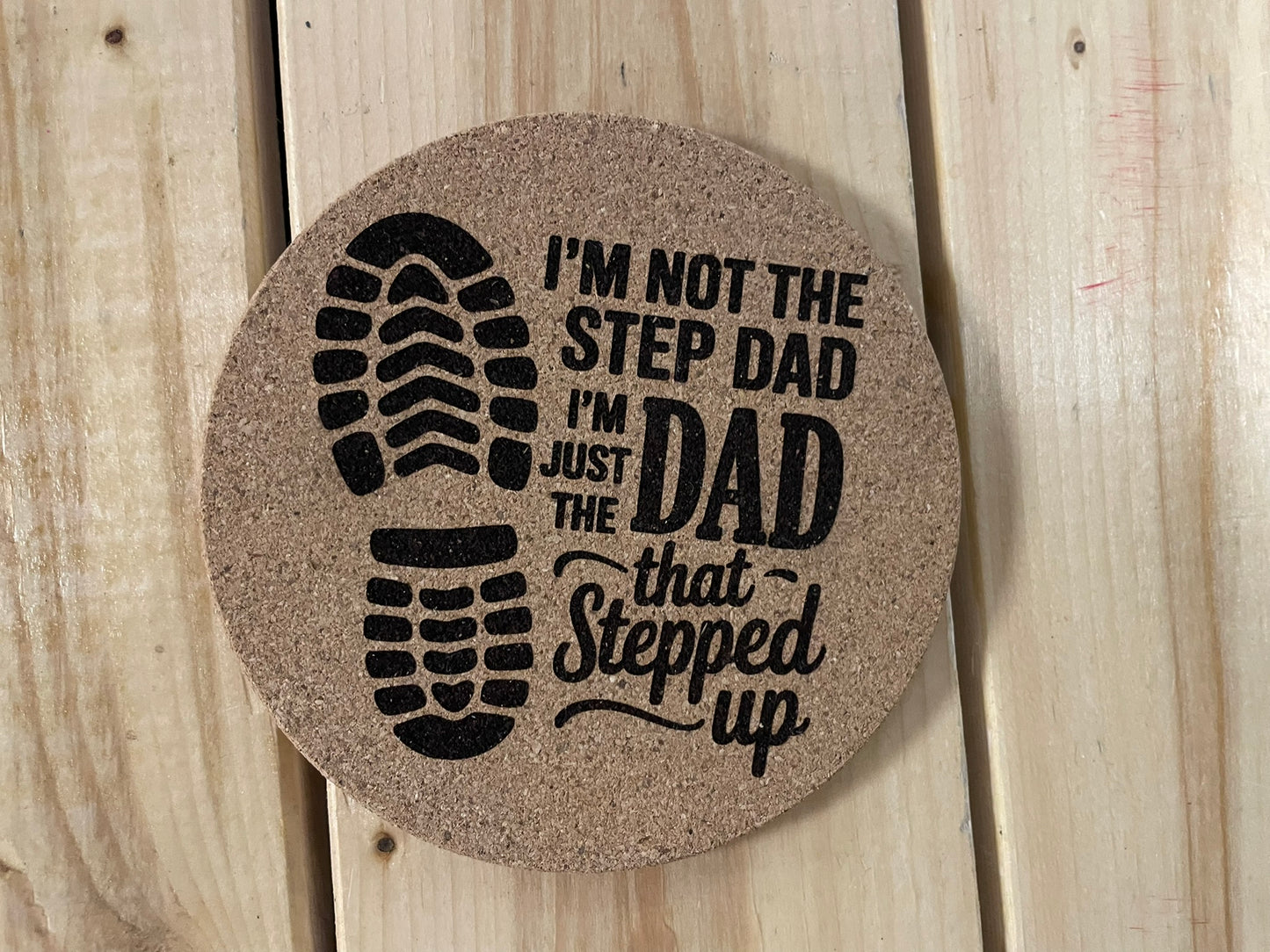 Step Dad Gift Cork Coaster – Engraved Father's Day Coaster