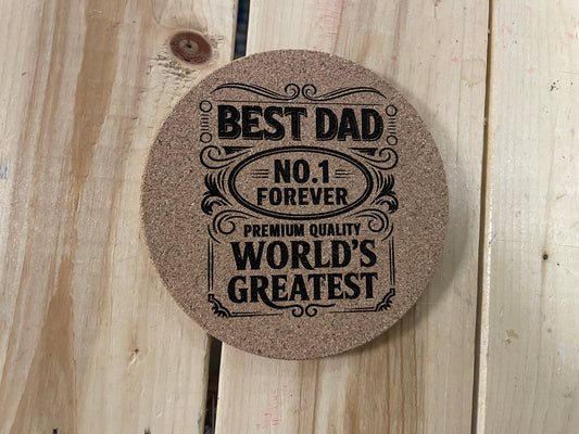Best Dad Coaster – World's Greatest Dad Engraved Cork Drink Coaster