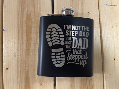 Step Dad Gift Set – Engraved Flask & Matching Cork Coaster | "I'm Not the Step Dad, I'm the Dad That Stepped Up