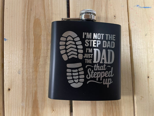 Step Dad Gift Set – Engraved Flask & Matching Cork Coaster | "I'm Not the Step Dad, I'm the Dad That Stepped Up
