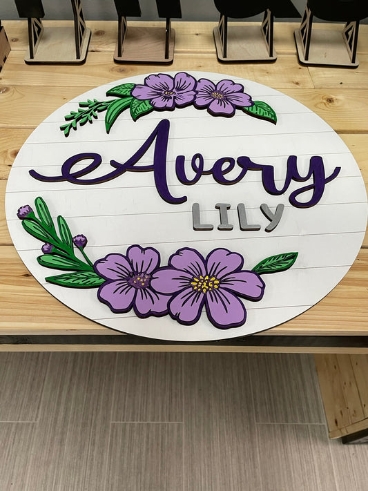 Floral Baby Name Sign