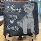 Personalized pet photo laser engraved on natural black slate by F&C Gift Store in Newfoundland, Canada