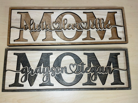 Personalized Wooden Mom sign with children name