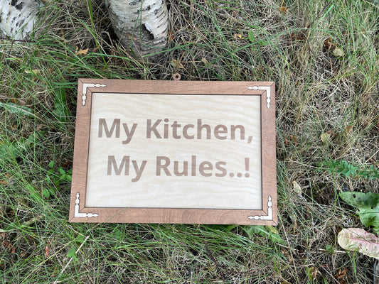 Rustic Wooden Kitchen Sign – “My Kitchen, My Rules” – Handmade Farmhouse Wall Decor