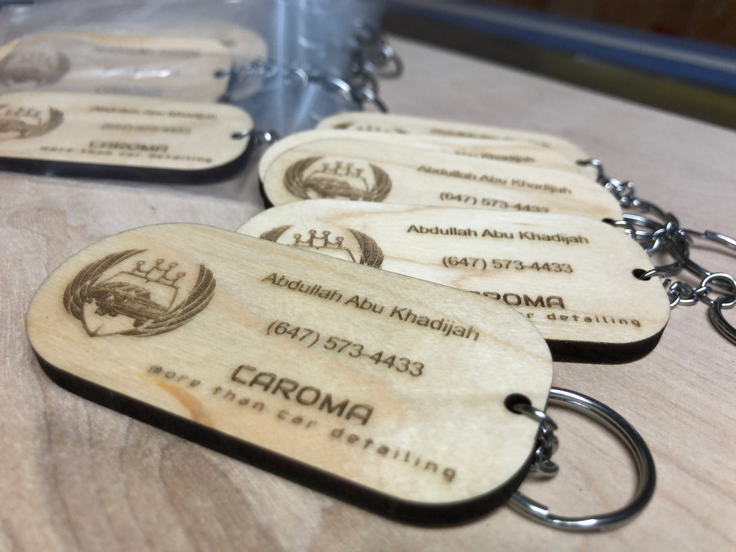 Custom Laser-Engraved Wooden Business Card Keychain