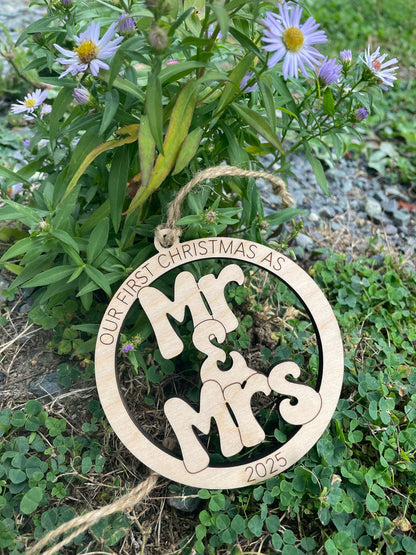 Personalized “Our First Christmas As” Wooden Ornament – Nanny & Poppy, Mom & Dad, Grandma & Grandpa, or Mr. & Mrs.