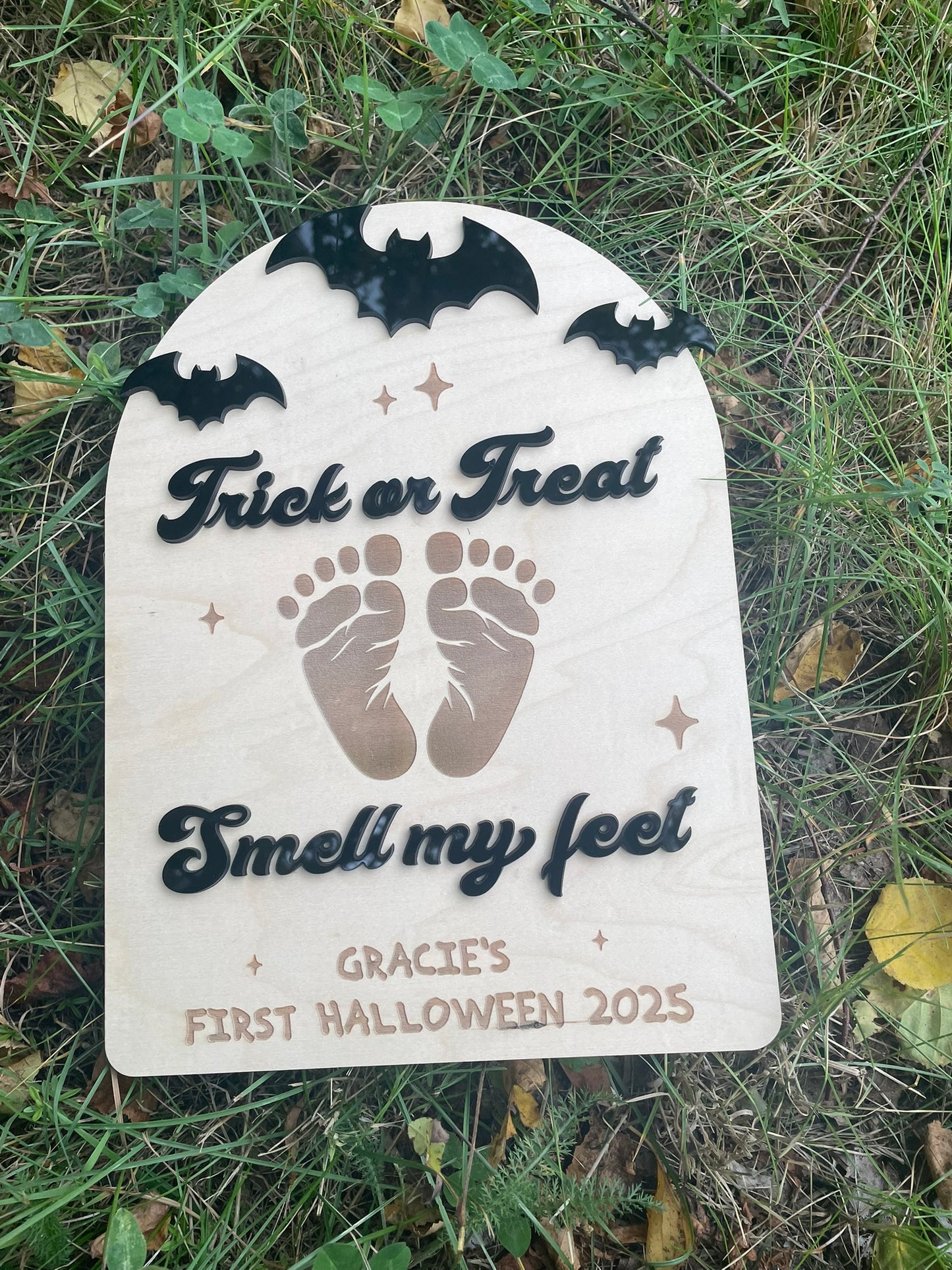 Trick or Treat Baby Footprint Halloween Sign