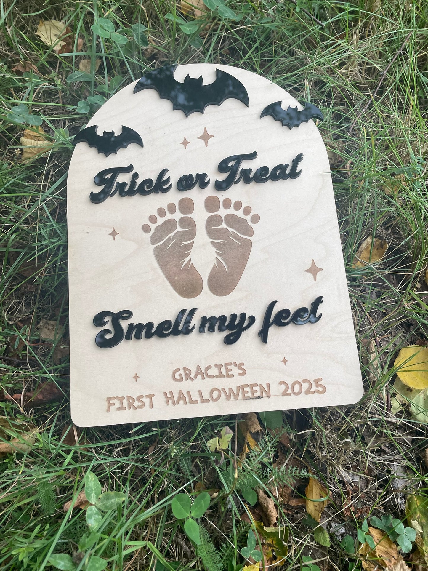 Trick or Treat Baby Footprint Halloween Sign