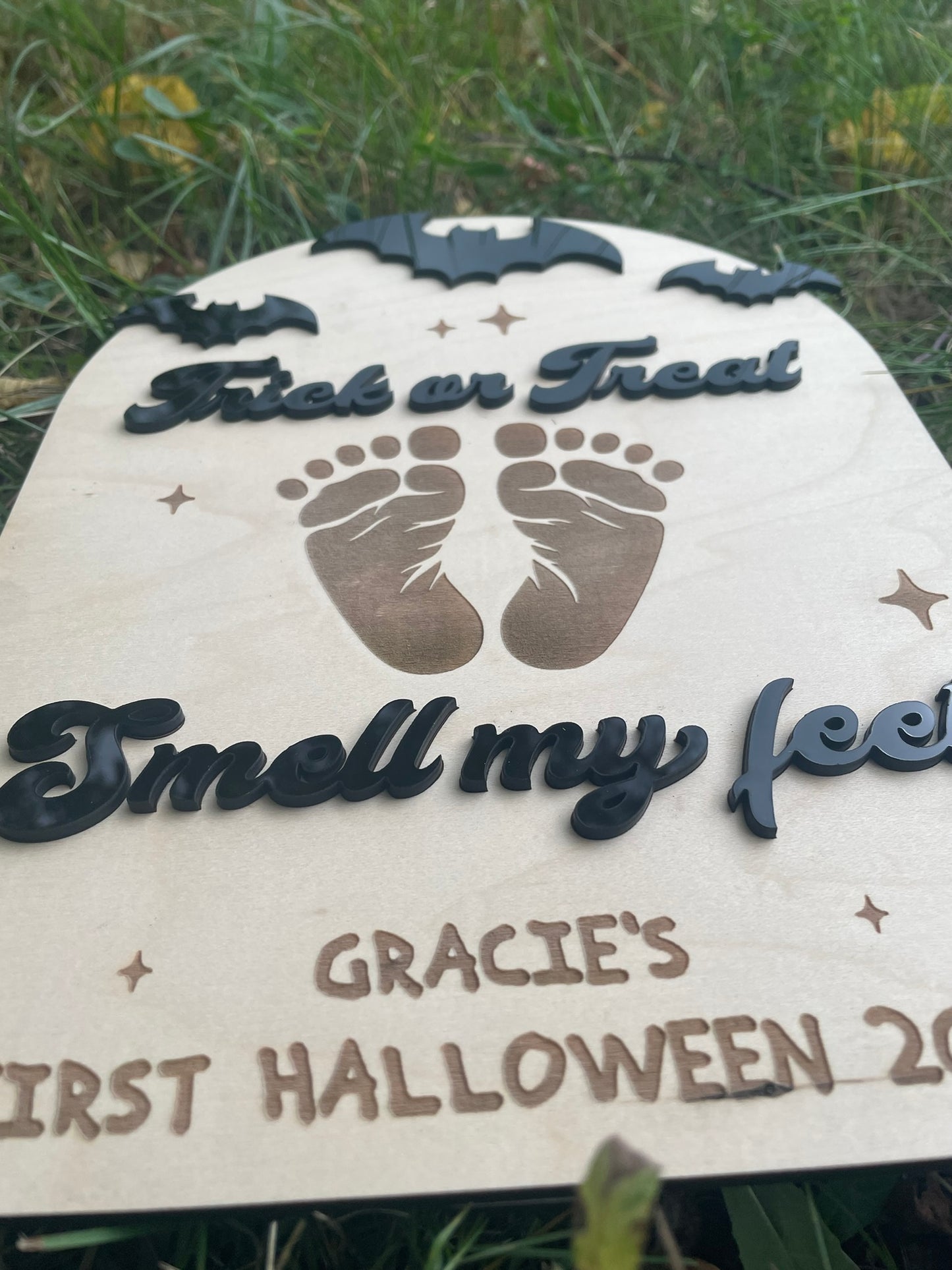 Trick or Treat Baby Footprint Halloween Sign