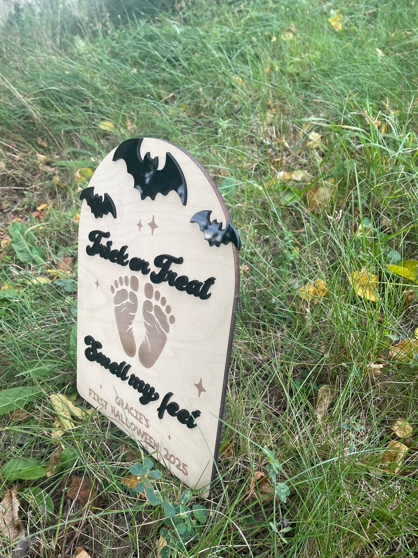 Trick or Treat Baby Footprint Halloween Sign