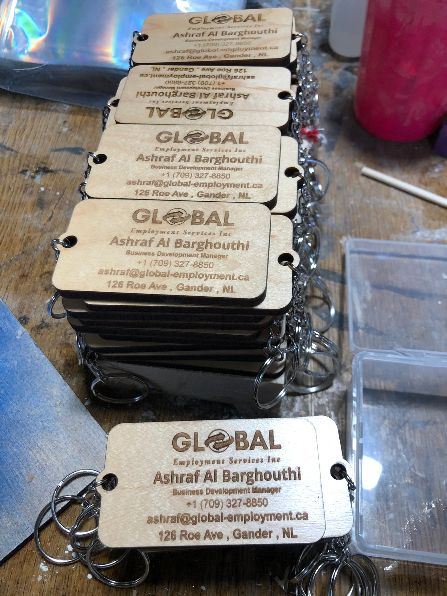 Custom Laser-Engraved Wooden Business Card Keychain