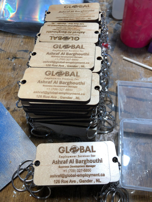 Custom Laser-Engraved Wooden Business Card Keychain