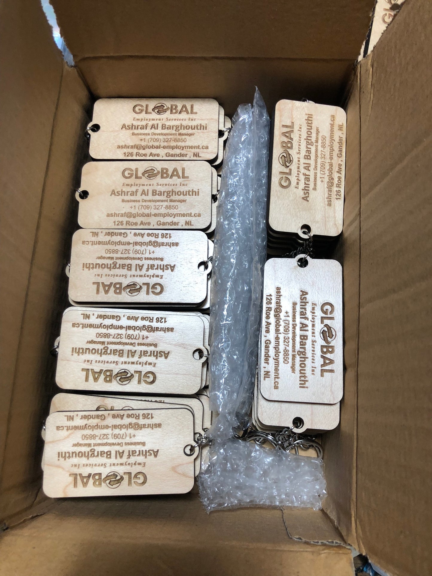 Custom Laser-Engraved Wooden Business Card Keychain