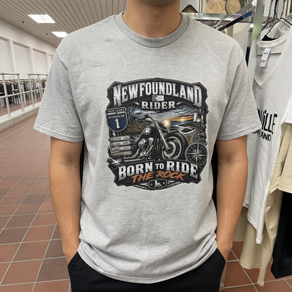 Newfoundland Rider – Born to Ride the Rock Unisex T-Shirt