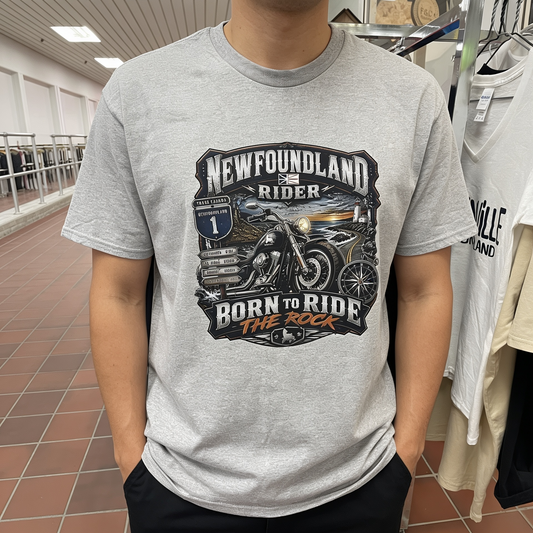 Newfoundland Rider – Born to Ride the Rock Unisex T-Shirt
